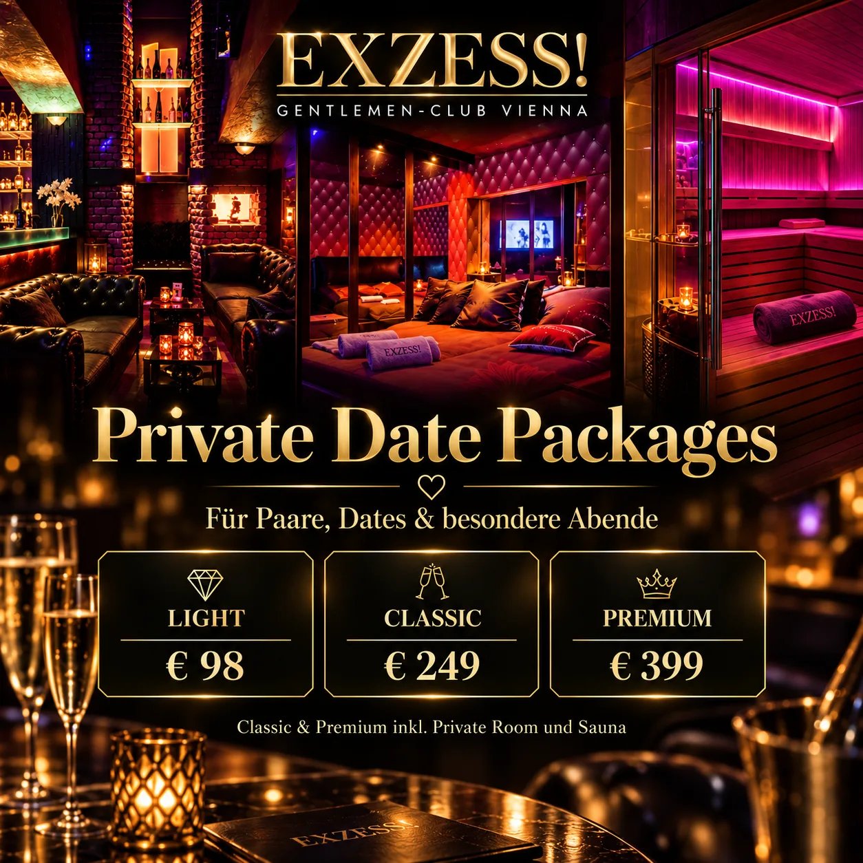 Private Date Packages für Paare und Dates im EXZESS! Gentlemen-Club Vienna
